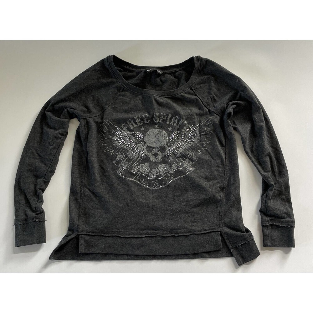 Rock & Republic Long Sleeve Shirt Womens Small Rhinestone Graphic Born to Ride